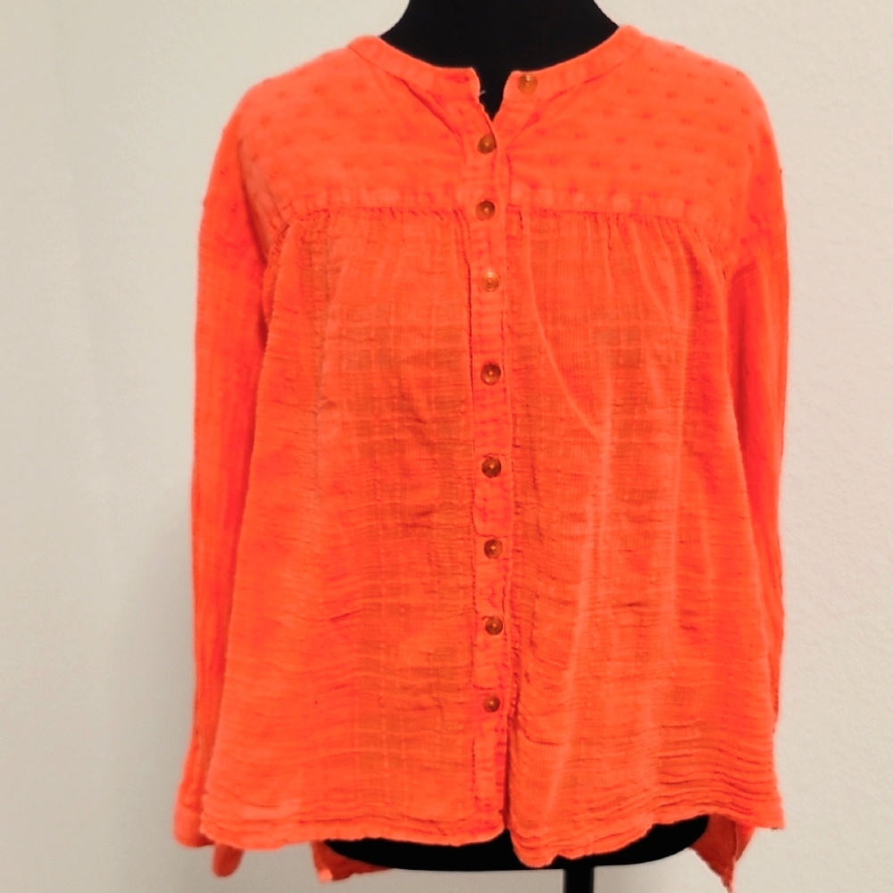 Anthropologie PILCRO 100% Cotton Button-Down Shirt in Coral/XSmall
